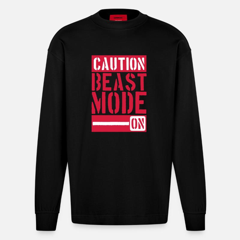 Caution Beast Mode On - Manches longues bio épais oversize fabriqué en UE - SOLID BLACK