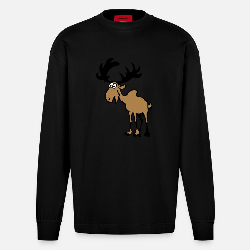 Elch - Heavyweight Oversized Organic Langarmshirt Made in EU - SOLID BLACK
