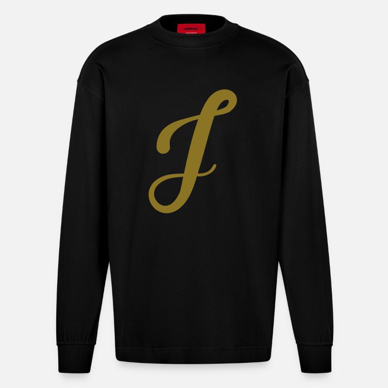 J - Buchstabe - Heavyweight Oversized Organic Langarmshirt Made in EU - SOLID BLACK
