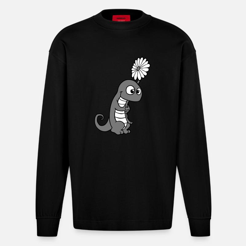 eidechse - Heavyweight Oversized Organic Langarmshirt Made in EU - SOLID BLACK