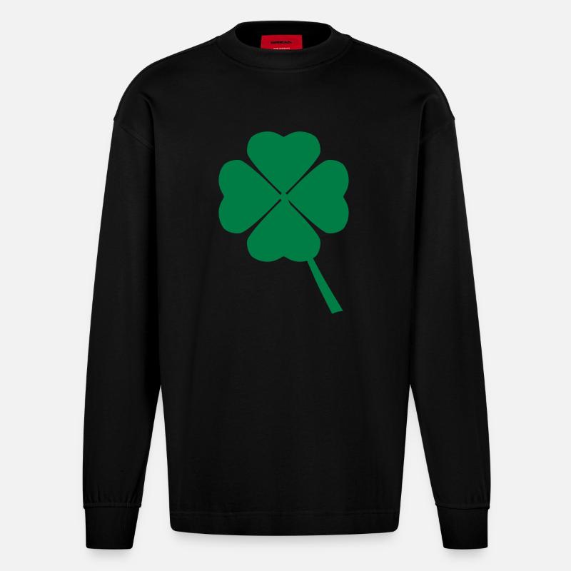 Kleeblatt mit 4 Blättern - Heavyweight Oversized Organic Langarmshirt Made in EU - SOLID BLACK