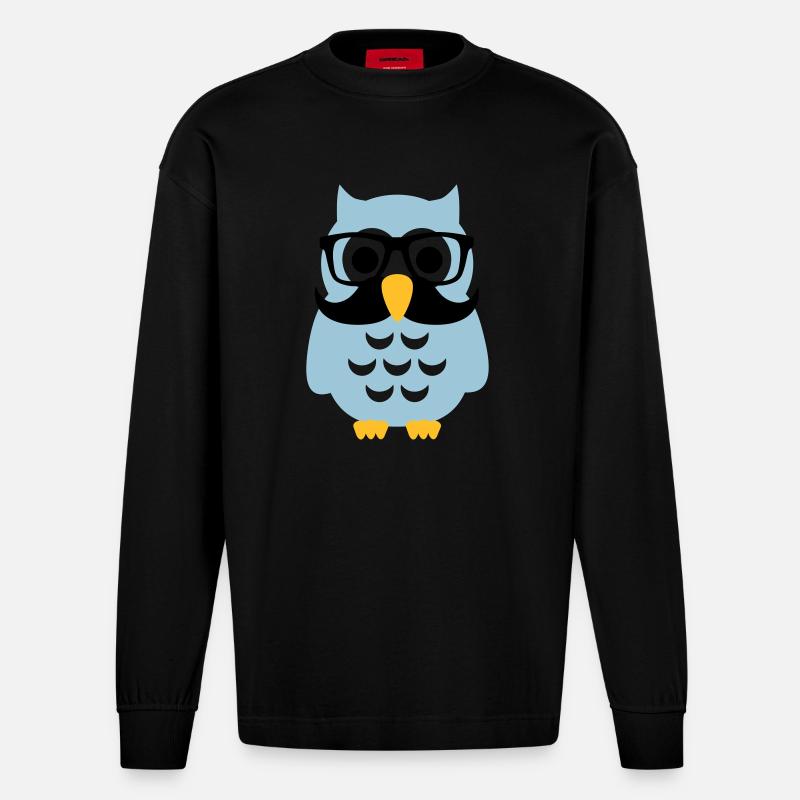 Chouette Hibou - Manches longues bio épais oversize fabriqué en UE - SOLID BLACK