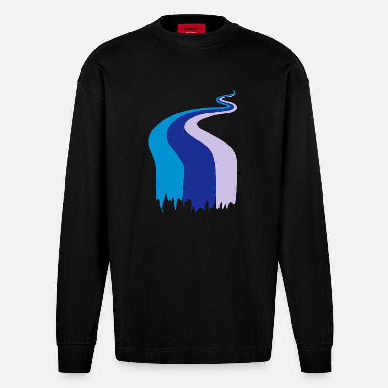 Farbfluss, Fluss, Flow, Fahne - Heavyweight Oversized Organic Langarmshirt Made in EU - SOLID BLACK