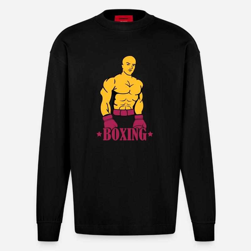boxing boxer - Heavyweight Oversized Organic Langarmshirt Made in EU - SOLID BLACK