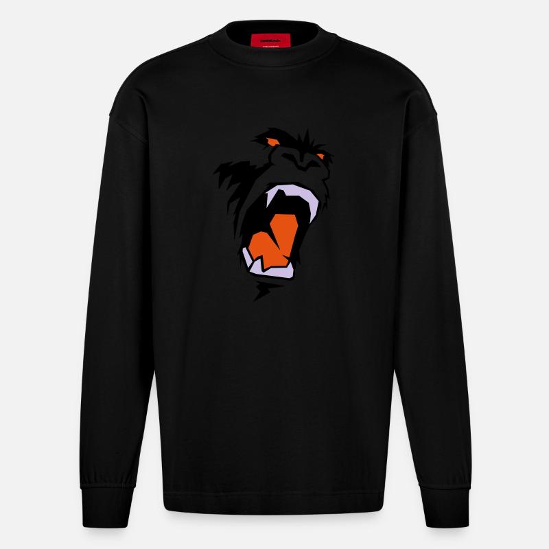 king_kong_face - Manches longues bio épais oversize fabriqué en UE - SOLID BLACK