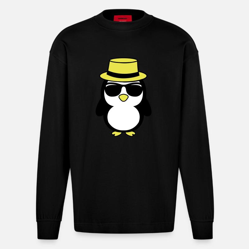 cool_pinguin_02 - Manches longues bio épais oversize fabriqué en UE - SOLID BLACK