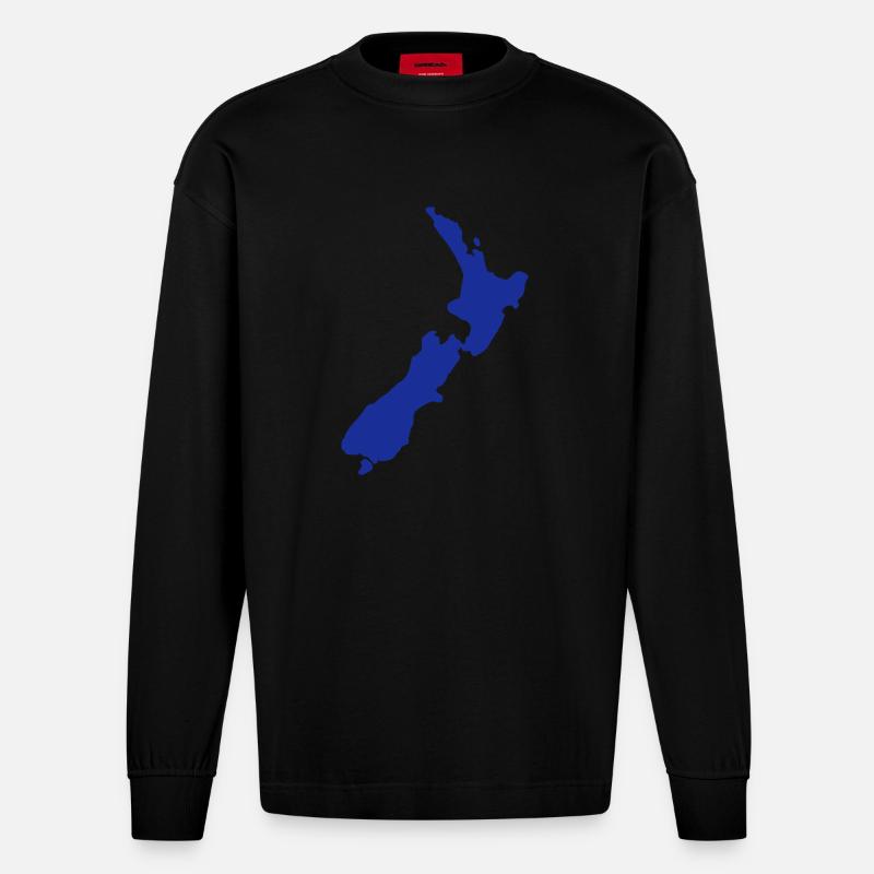 Neuseeland - Heavyweight Oversized Organic Langarmshirt Made in EU - SOLID BLACK