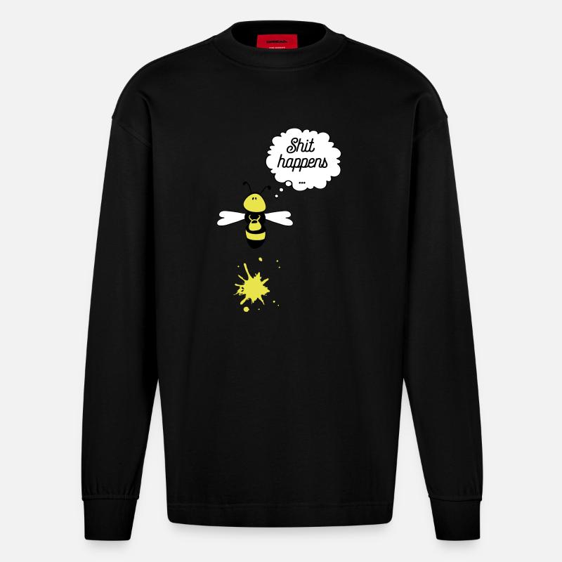 Shit happens Biene - Heavyweight Oversized Organic Langarmshirt Made in EU - SOLID BLACK