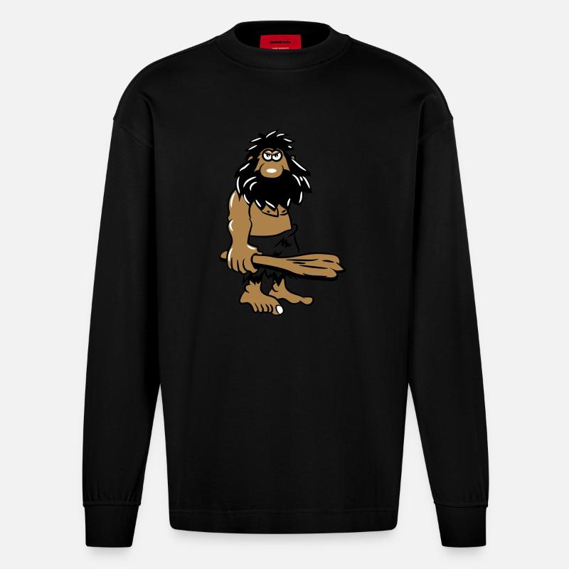 Caveman Caveman drôle - Manches longues bio épais oversize fabriqué en UE - SOLID BLACK