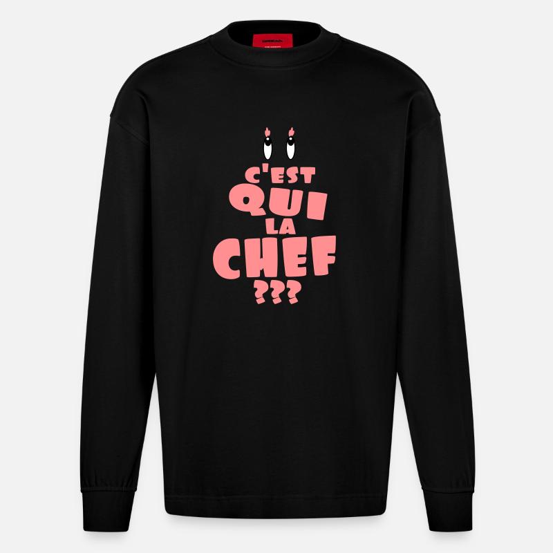 C'est qui la chef - Manches longues bio épais oversize fabriqué en UE - SOLID BLACK