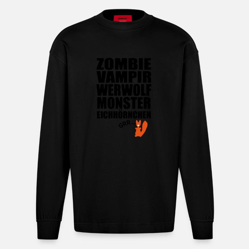 Monster Eichhörnchen - Heavyweight Oversized Organic Langarmshirt Made in EU - SOLID BLACK