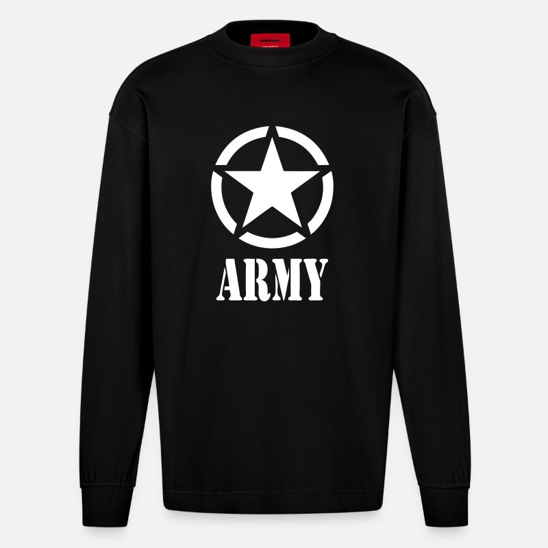 Army star 01 - Manches longues bio épais oversize fabriqué en UE - SOLID BLACK
