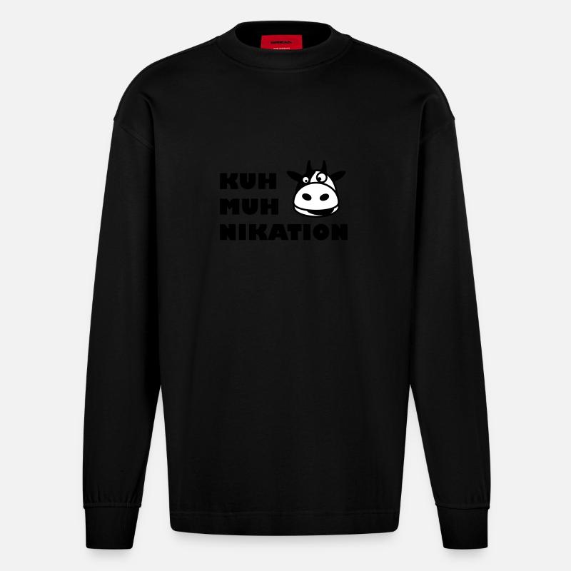 Kommunikation Kuh - Heavyweight Oversized Organic Langarmshirt Made in EU - SOLID BLACK