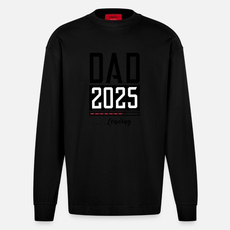 Dad 2025 Papa Loading Spruch - Heavyweight Oversized Organic Langarmshirt Made in EU - SOLID BLACK