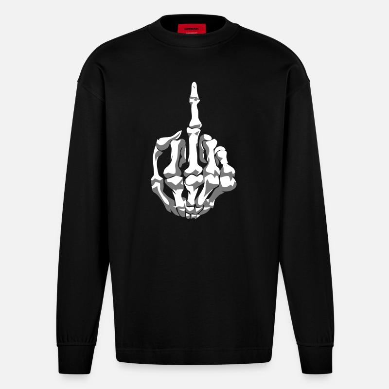 MITTELFINGER KNOCHEN - Heavyweight Oversized Organic Langarmshirt Made in EU - SOLID BLACK
