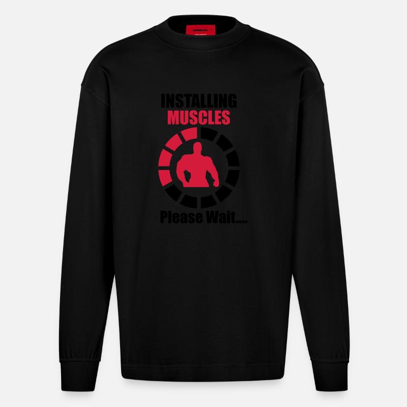 Installing Muscles (Loading) Funny - Heavyweight Oversized Organic Langarmshirt Made in EU - SOLID BLACK