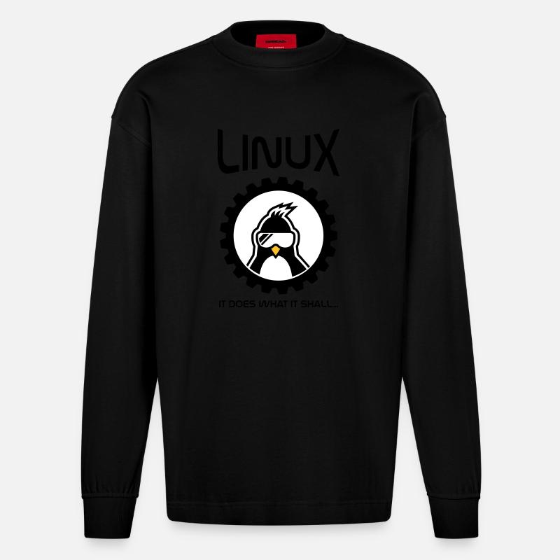 linux does what it shall - Heavyweight Oversized Organic Longsleeve Shirt Made in EU - SOLID BLACK