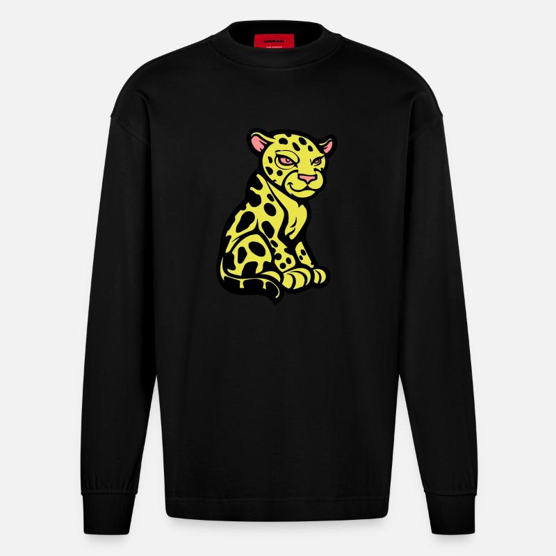 gepard tier comic - Heavyweight Oversized Organic Langarmshirt Made in EU - SOLID BLACK