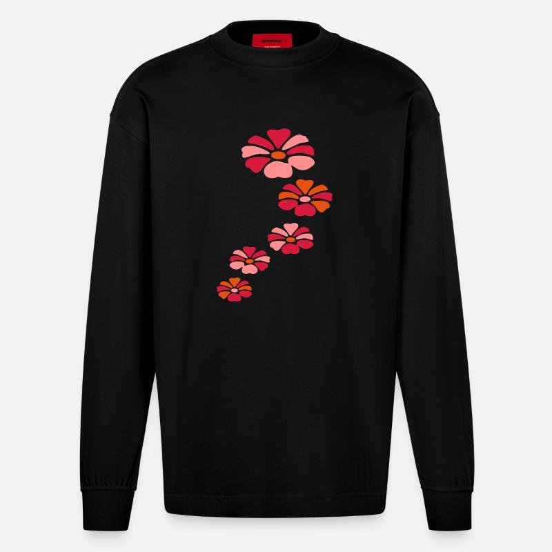 five flowers - Heavyweight Oversized Organic Langarmshirt Made in EU - SOLID BLACK