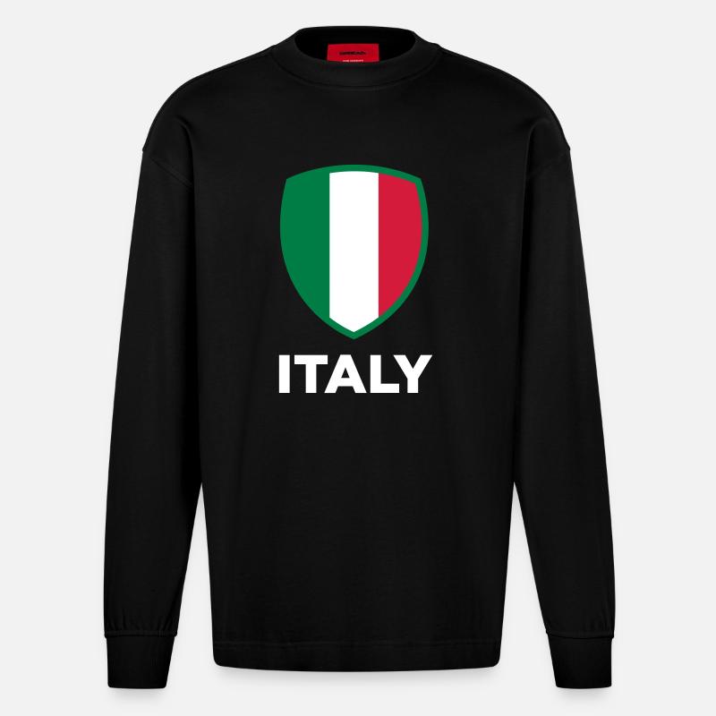 Drapeau national d'Italie - Manches longues bio épais oversize fabriqué en UE - SOLID BLACK