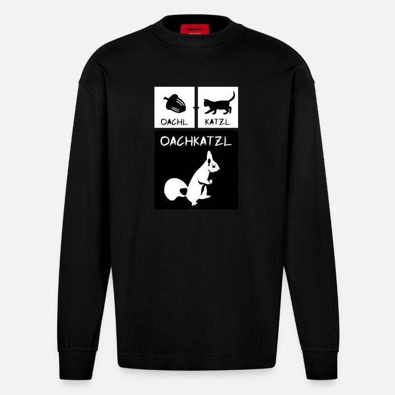 Eichhörnchen - Oachkatzl - Heavyweight Oversized Organic Langarmshirt Made in EU - SOLID BLACK