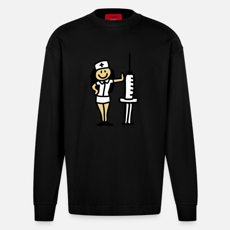 Infirmière médecin avec une seringue - Manches longues bio épais oversize fabriqué en UE - SOLID BLACK