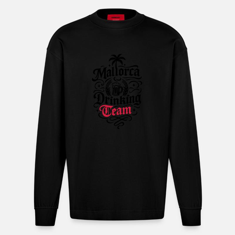 Mallorca Drinking Team - Heavyweight Oversized Organic Langarmshirt Made in EU - SOLID BLACK