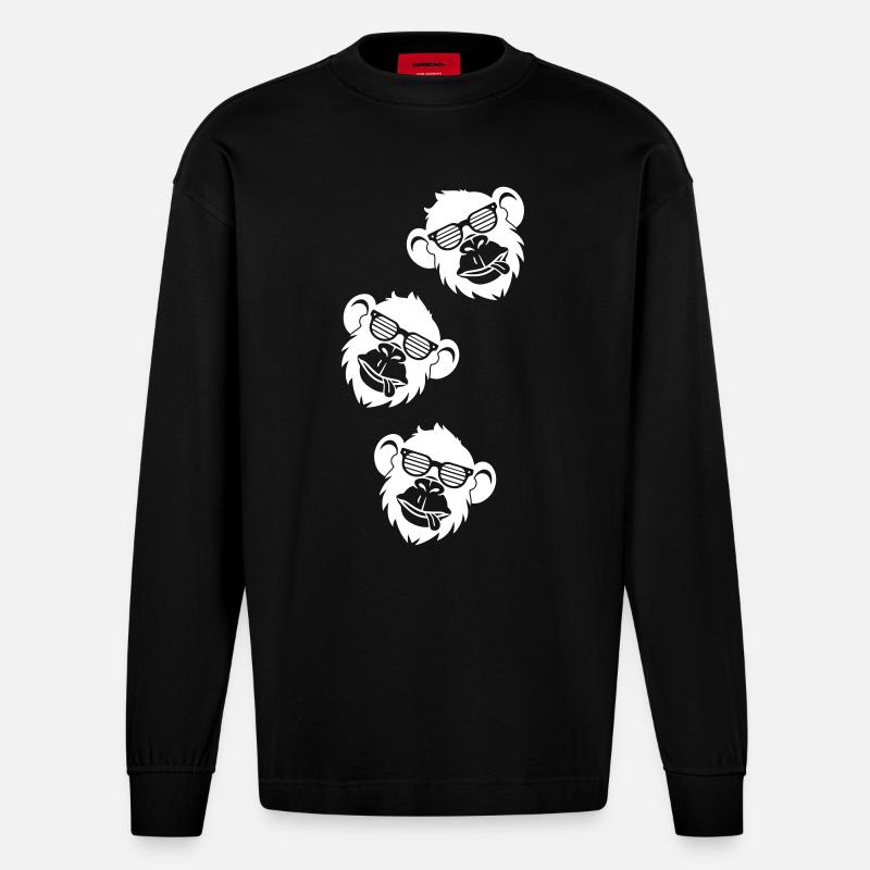 Monkey Cool Head - Heavyweight Oversized Organic Longsleeve Shirt Made in EU - SOLID BLACK