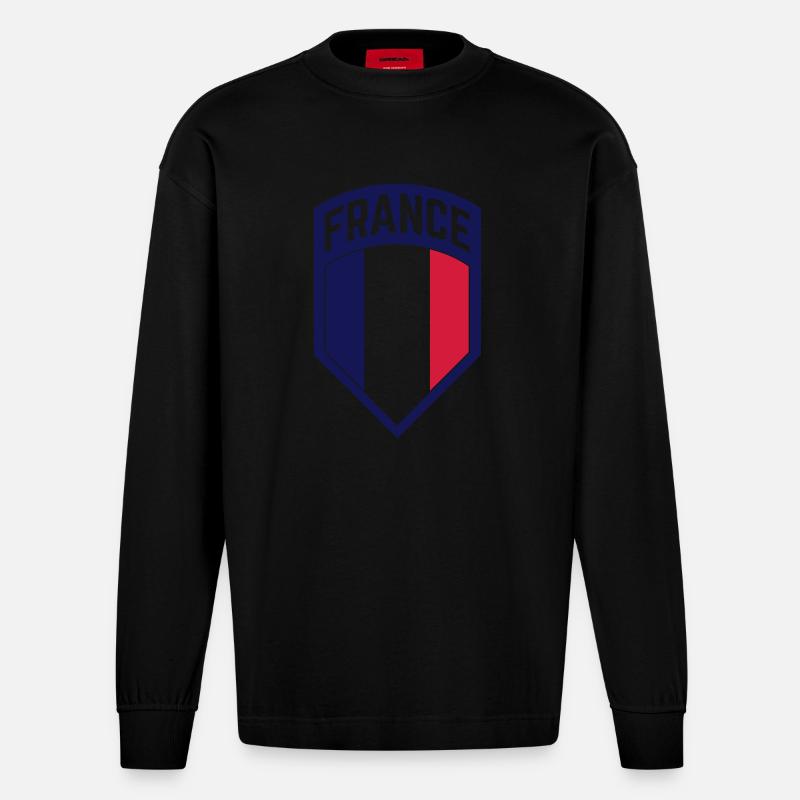France-Frankreich - Heavyweight Oversized Organic Langarmshirt Made in EU - SOLID BLACK