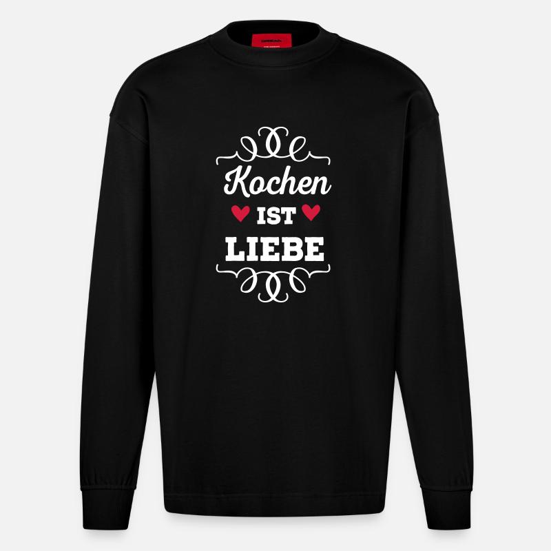 Kochen it Liebe - Heavyweight Oversized Organic Langarmshirt Made in EU - SOLID BLACK