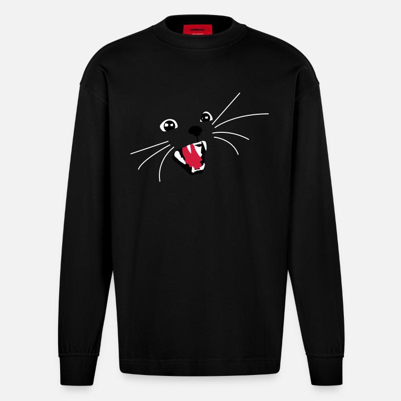 Böse Katze - Heavyweight Oversized Organic Langarmshirt Made in EU - SOLID BLACK