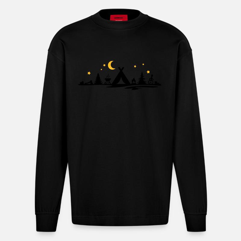Freizeit - Camping Zelten Mond - Heavyweight Oversized Organic Langarmshirt Made in EU - SOLID BLACK