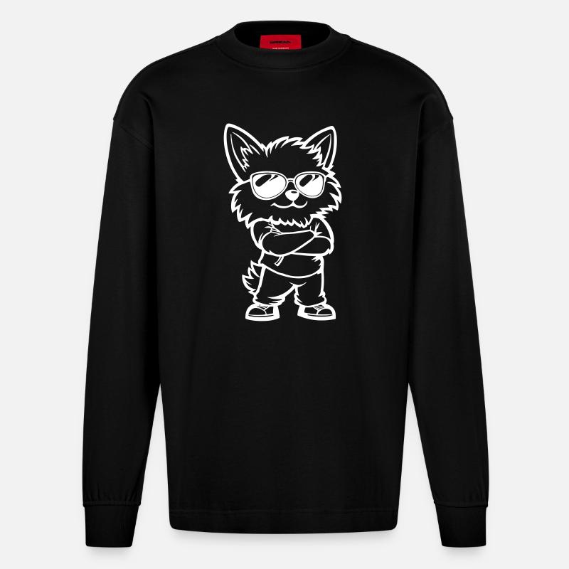 dog comic - Heavyweight Oversized Organic Langarmshirt Made in EU - SOLID BLACK