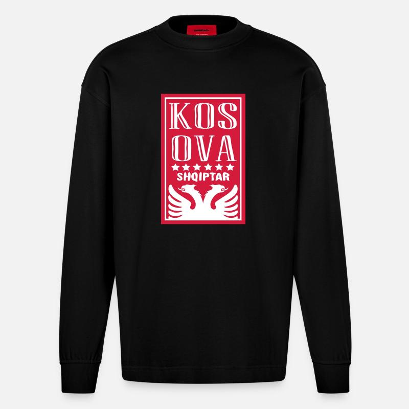 Kosovo Shqiptar conception - Manches longues bio épais oversize fabriqué en UE - SOLID BLACK