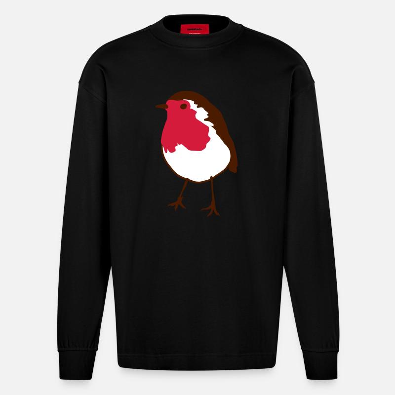 Rotkehlchen robin - Heavyweight Oversized Organic Langarmshirt Made in EU - SOLID BLACK