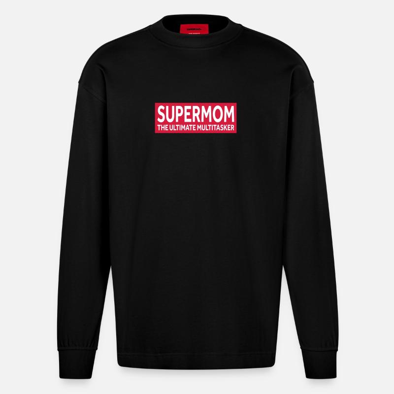 SUPERMOM - THE ULTIMATE MULTITASKER - Heavyweight Oversized Organic Longsleeve Shirt Made in EU - SOLID BLACK