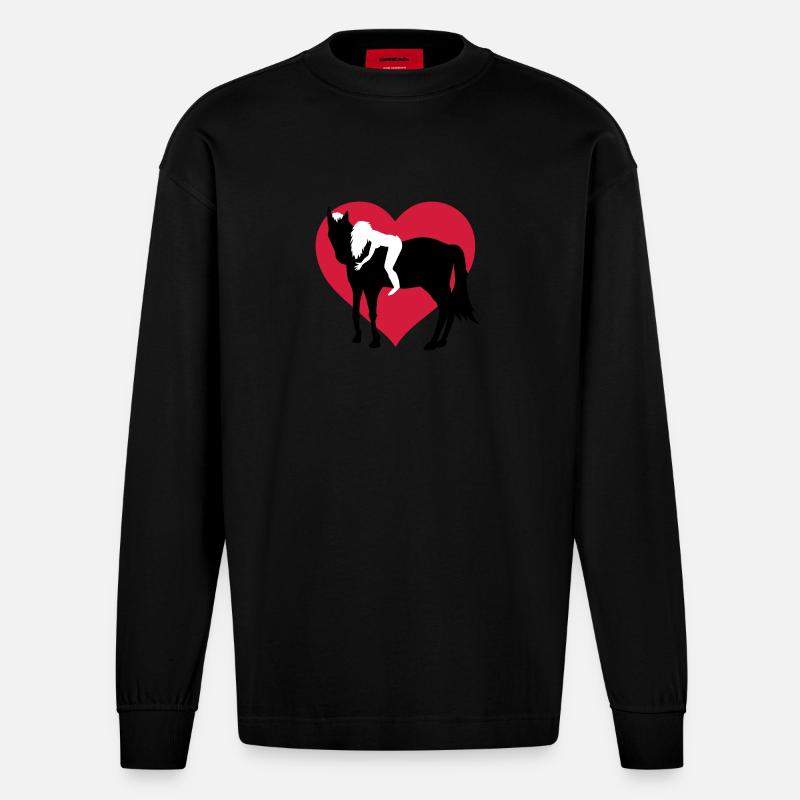 Fille et son cheval - Manches longues bio épais oversize fabriqué en UE - SOLID BLACK