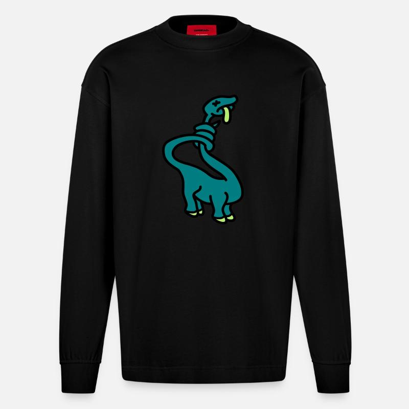 stranglesaurus_dino_3c - Heavyweight Oversized Organic Langarmshirt Made in EU - SOLID BLACK