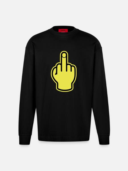 Middle Finger Hand Provocative - Heavyweight Oversized Organic Longsleeve Shirt Made in EU - SOLID BLACK