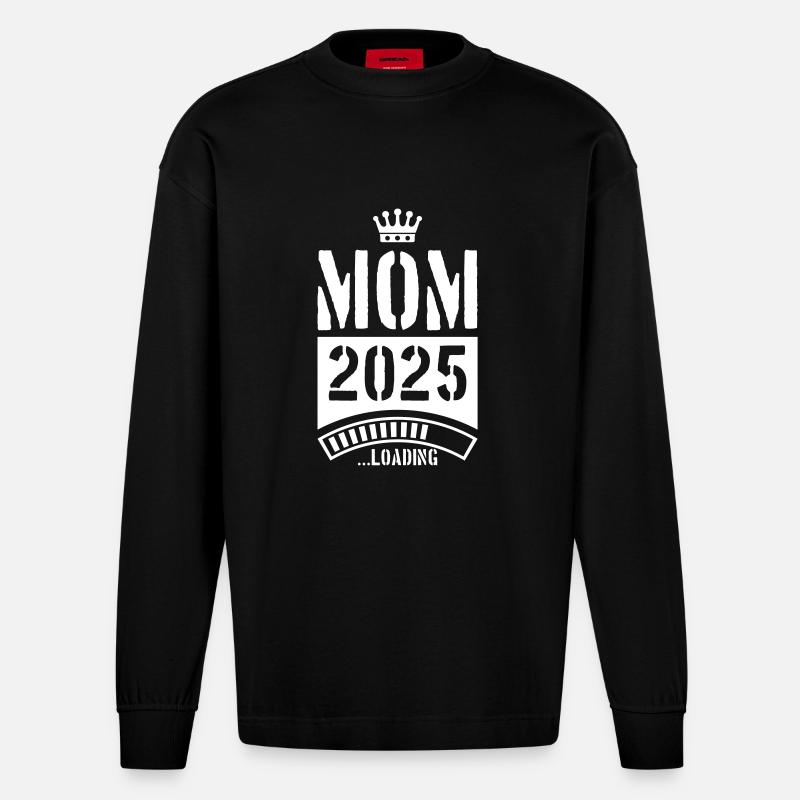 Mama 2025 Loading Mom - Heavyweight Oversized Organic Langarmshirt Made in EU - SOLID BLACK