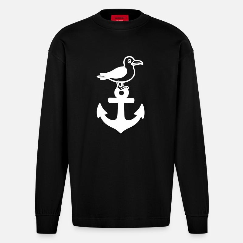 Anker Möwe Hafen - Heavyweight Oversized Organic Langarmshirt Made in EU - SOLID BLACK