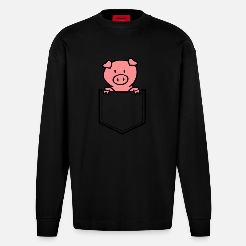Oink in Brusttasche - Manches longues bio épais oversize fabriqué en UE - SOLID BLACK