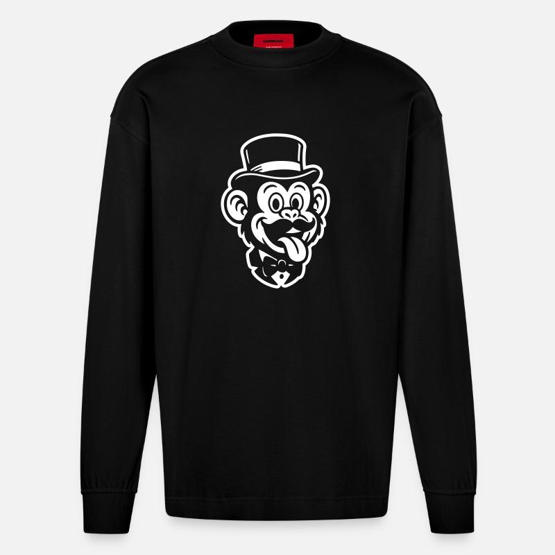 Affe Gentleman Comic - Heavyweight Oversized Organic Langarmshirt Made in EU - SOLID BLACK
