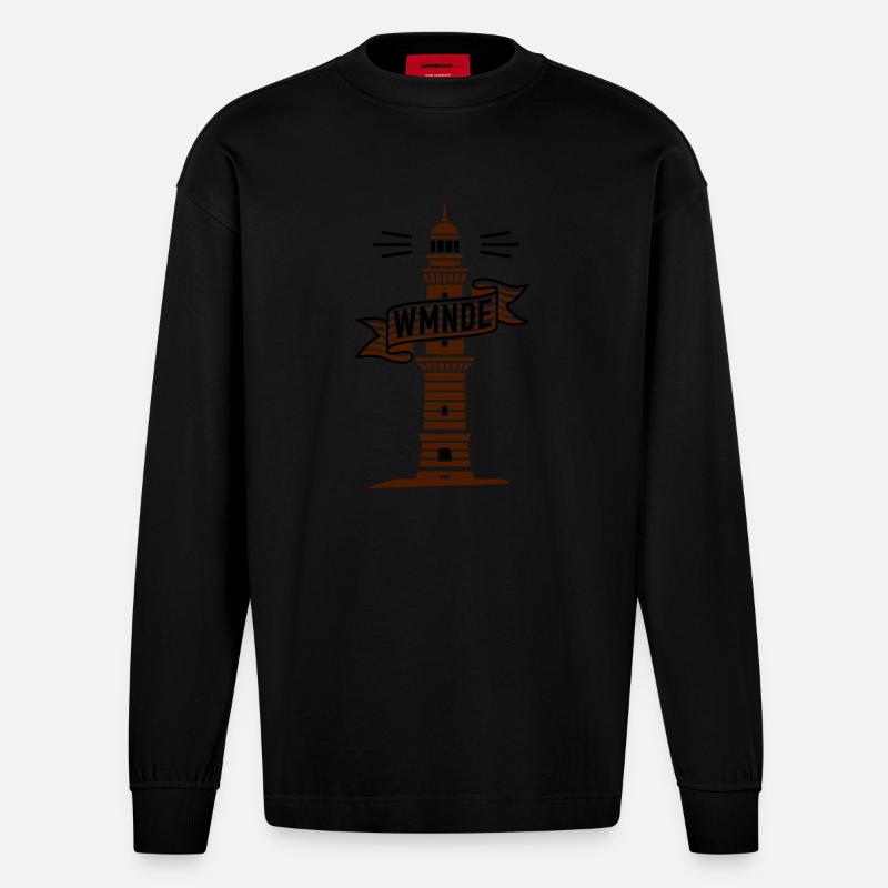 WMNDE Leuchtturm Banderole C2 - Heavyweight Oversized Organic Langarmshirt Made in EU - SOLID BLACK