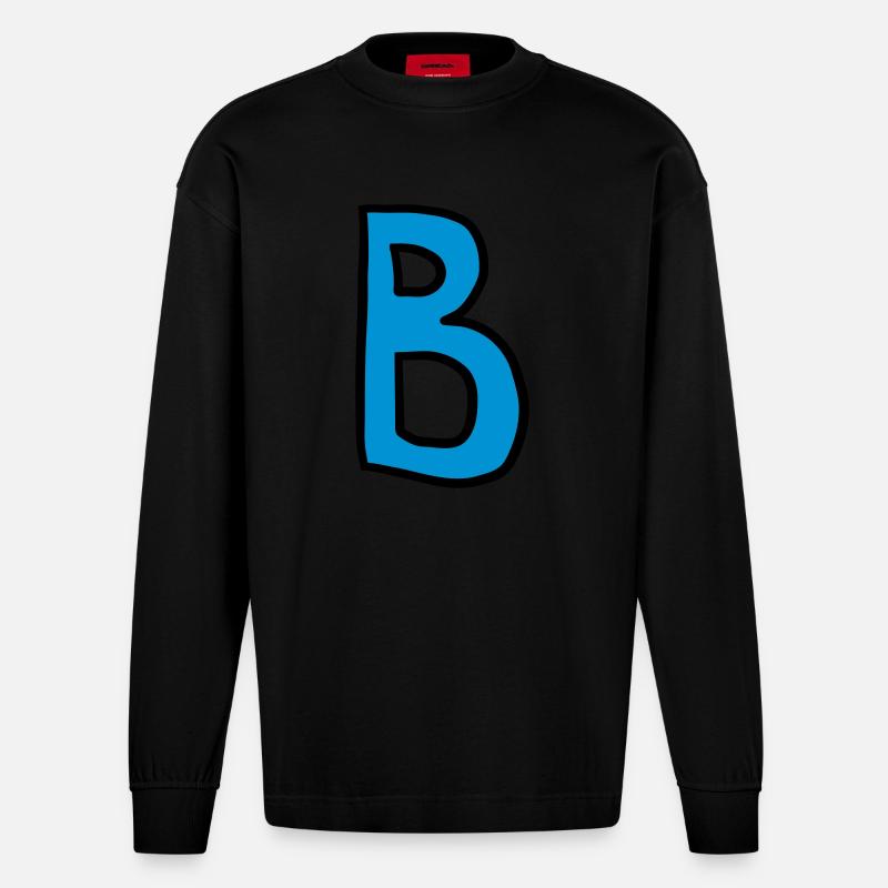 Buchstabe B Comic Cartoon - Heavyweight Oversized Organic Langarmshirt Made in EU - SOLID BLACK