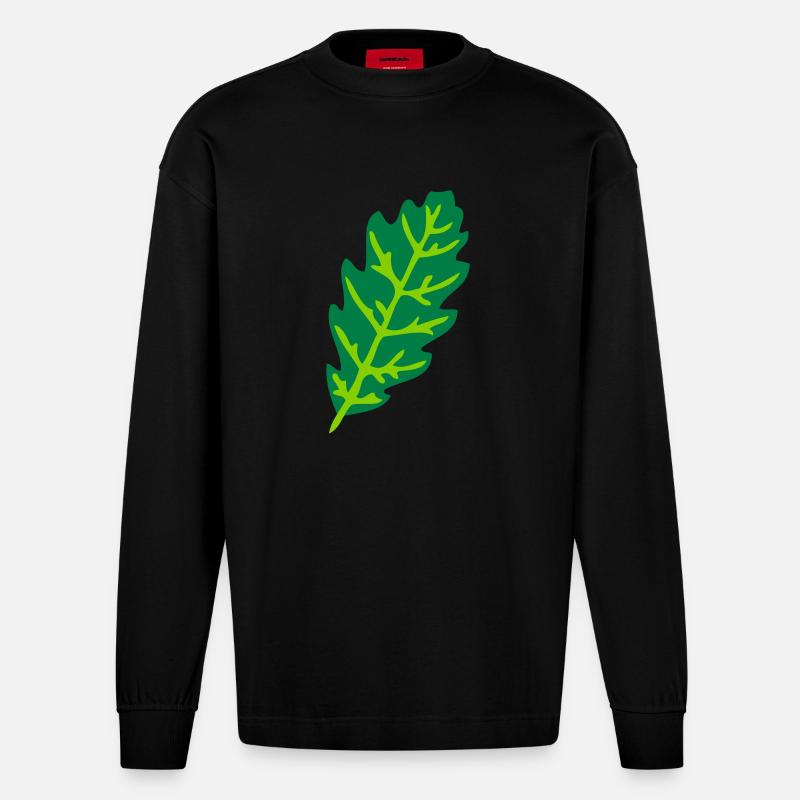 Eichenlaub - Heavyweight Oversized Organic Langarmshirt Made in EU - SOLID BLACK