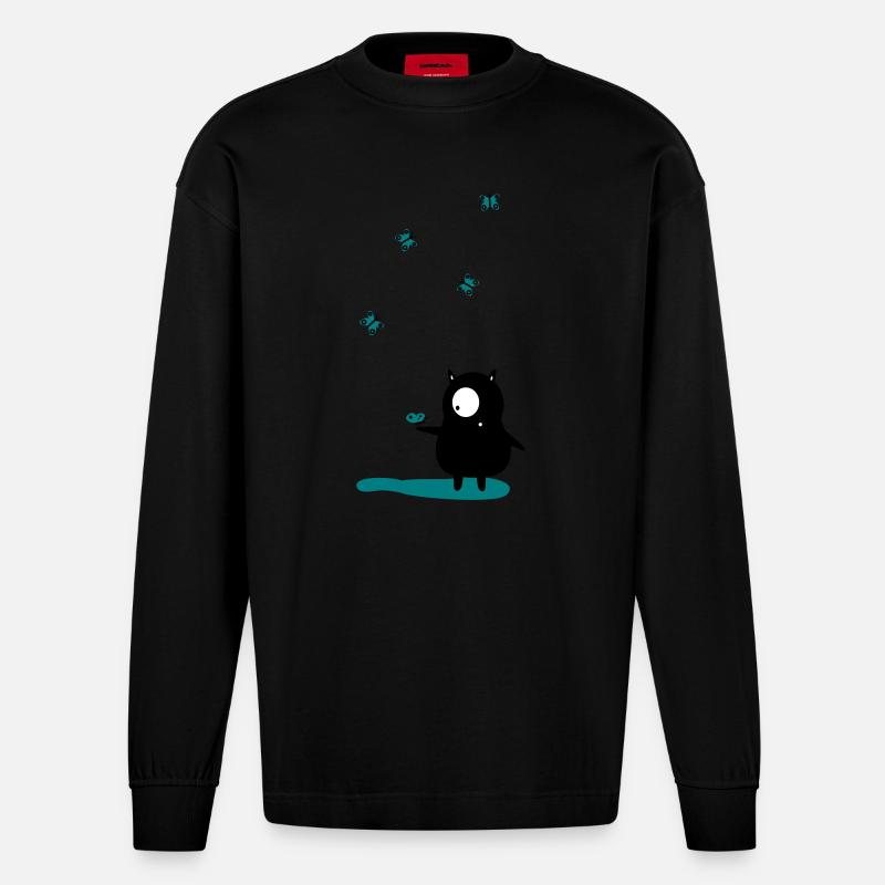 schmetterlinge - Heavyweight Oversized Organic Langarmshirt Made in EU - SOLID BLACK