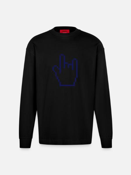 Mano cornuta - Heavyweight Oversized Organic Langarmshirt Made in EU - SOLID BLACK