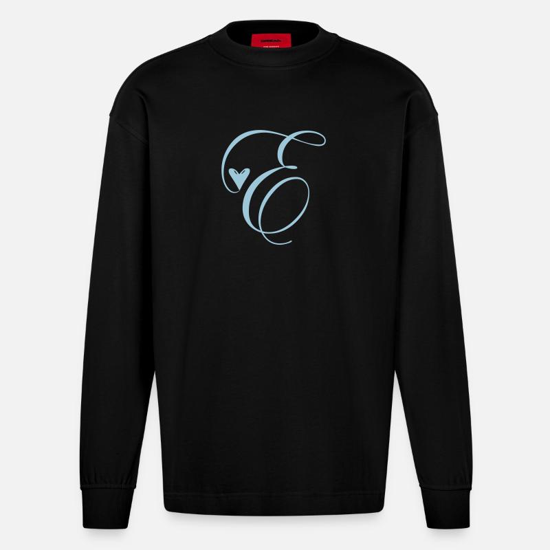 Monogramm E Herz Ranke - Heavyweight Oversized Organic Langarmshirt Made in EU - SOLID BLACK