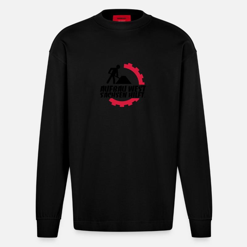 Construction West - Saxony helps. - Heavyweight Oversized Organic Longsleeve Shirt Made in EU - SOLID BLACK
